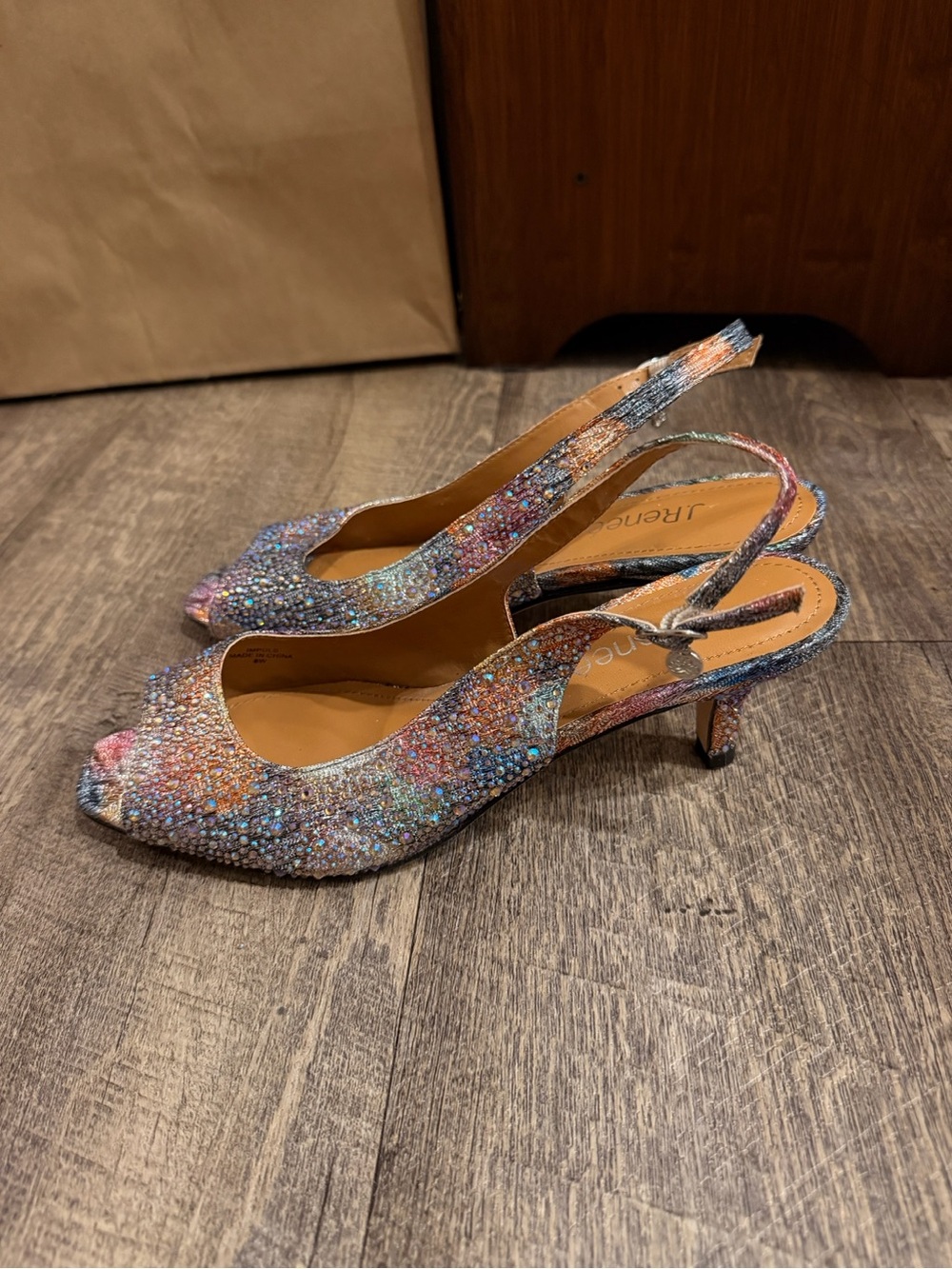 J Renee Multicolor Glitter Rhinestone Slingback Heels 8M
